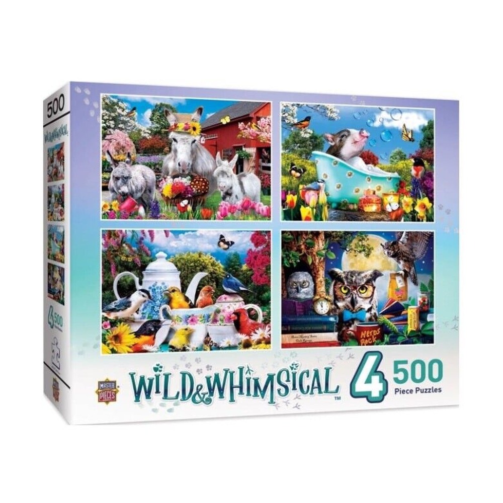 MasterPieces Wild and Whimsical 4 Pack 500 Piece Animal‎ Jigsaw Puzzles